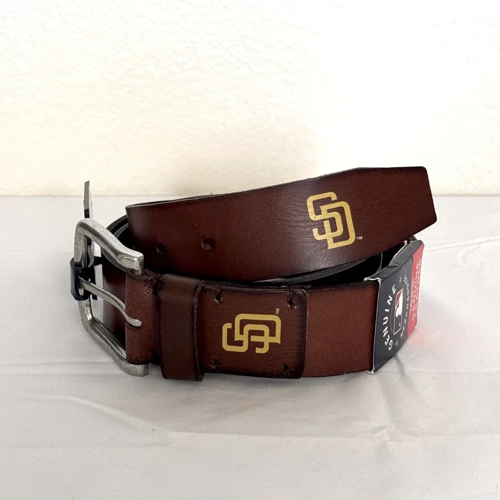 MLB Genuine Merch “San Diego Padres” Team Men’s Leather Belt, Cognac XL NWT - Picture 2 of 6